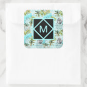 Abstraktes Muster der Wasserfarbenpalme Quadratischer Aufkleber (Tasche)