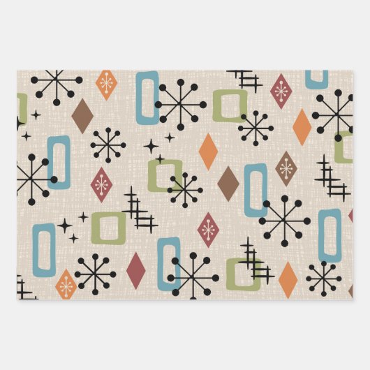 Abstraktes Muster des modernen Atomzeitalters Mitt Geschenkpapier Set (Vorderseite 2)