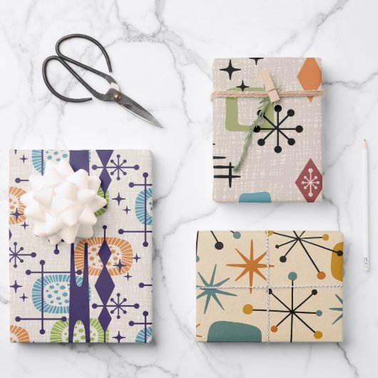 Abstraktes Muster des modernen Atomzeitalters Mitt Geschenkpapier Set (Vorderseite)