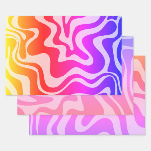 Abstraktes Muster des Retro-Regenbogens mit flüssi Geschenkpapier Set