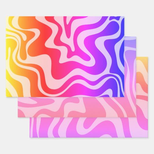Abstraktes Muster des Retro-Regenbogens mit flüssi Geschenkpapier Set (Set)