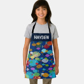 Abstraktes Muster Fische Blau Personalisiert Schürze (Insitu)