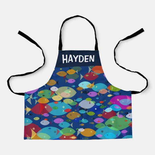 Abstraktes Muster  Fische Blau Personalisiert Schürze (Vorderseite)