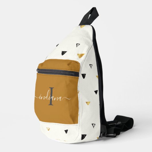 Abstraktes Muster für ein Monogramm-Skript Crossbody Bag (Rechte Ecke)