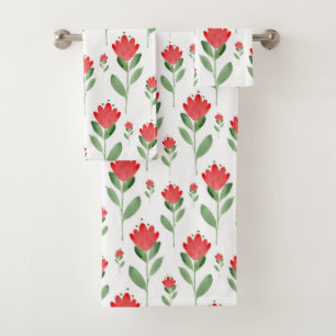 Abstraktes Muster für Red Watercolor-Blume Badhandtuch Set