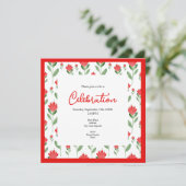 Abstraktes Muster für Red Watercolor-Blume Einladung (Stehend Vorderseite)