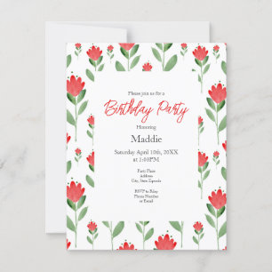 Abstraktes Muster für Red Watercolor-Blume Einladung