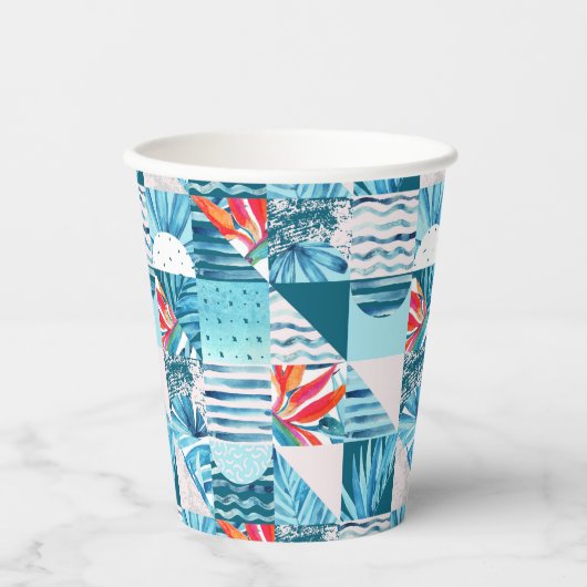 Abstraktes Muster für tropische Aquamarine Geometr Pappbecher (Vorderseite)