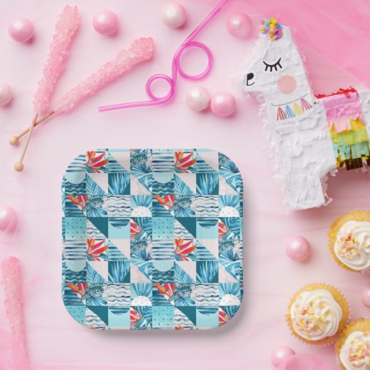 Abstraktes Muster für tropische Aquamarine Geometr Pappteller (Party)