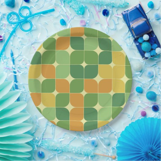 Abstraktes Muster, grün orange gelb, Mitte des Jah Pappteller (Party)