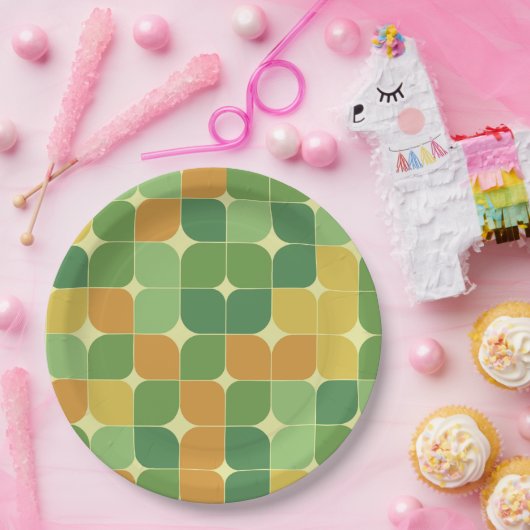 Abstraktes Muster, grün orange gelb, Mitte des Jah Pappteller (Party)