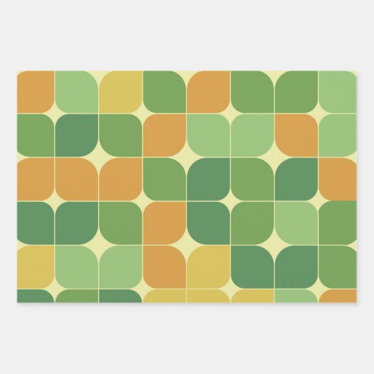 Abstraktes Muster, grün orange Geschenkpapier Set (Vorderseite)