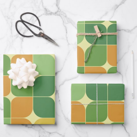 Abstraktes Muster, grün orange Geschenkpapier Set (Vorderseite)