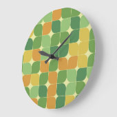 Abstraktes Muster Grün Orange Mitte des Jahrhunder Große Wanduhr (Winkel)