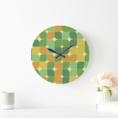 Abstraktes Muster Grün Orange Mitte des Jahrhunder Große Wanduhr (Zuhause)