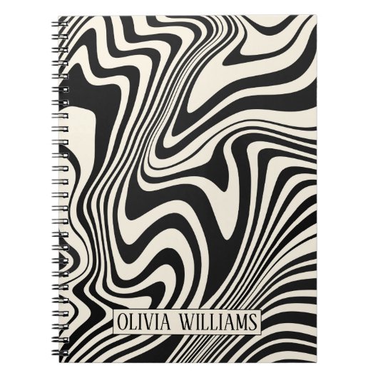 Abstraktes Muster hinter schwarzem Swirn Notizblock (Vorderseite)
