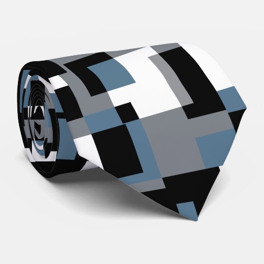 Abstraktes Muster in Blau, Grau, Schwarz und Weiß Krawatte (Gerollt)