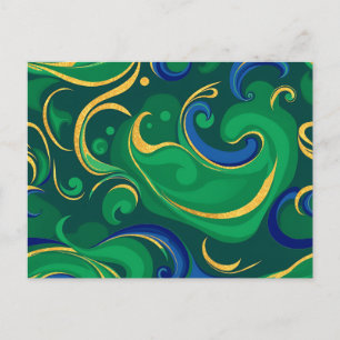 Abstraktes Muster in Rich Green und Gold schwirren Postkarte