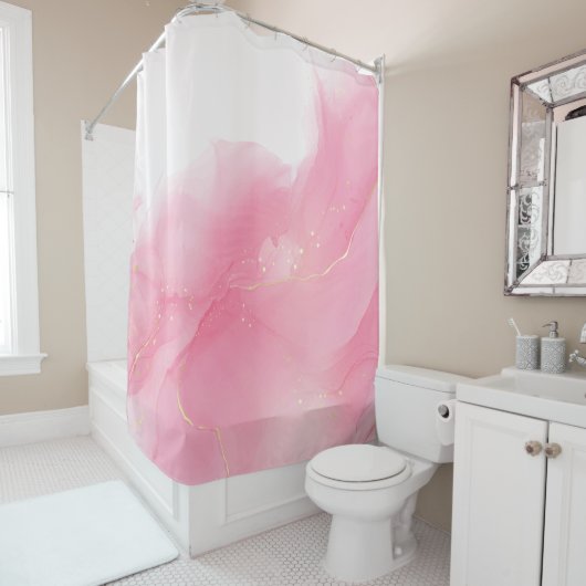 Abstraktes Muster in rosa Flüssig-Marmor Duschvorhang (Beispiel)