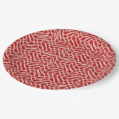 Abstraktes Muster in Rot und Creme Pappteller (Schrägansicht)