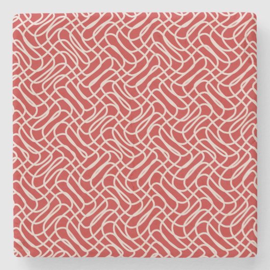 Abstraktes Muster in Rot und Creme Steinuntersetzer (Vorderseite)