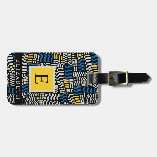 Abstraktes Muster in Schwarz-Gelb Gepäckanhänger (Vorderseite horizontal)