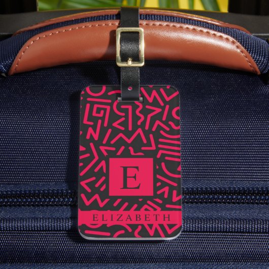 Abstraktes Muster in Schwarz-Rosa Gepäckanhänger (Vorderseite Insitu 2)