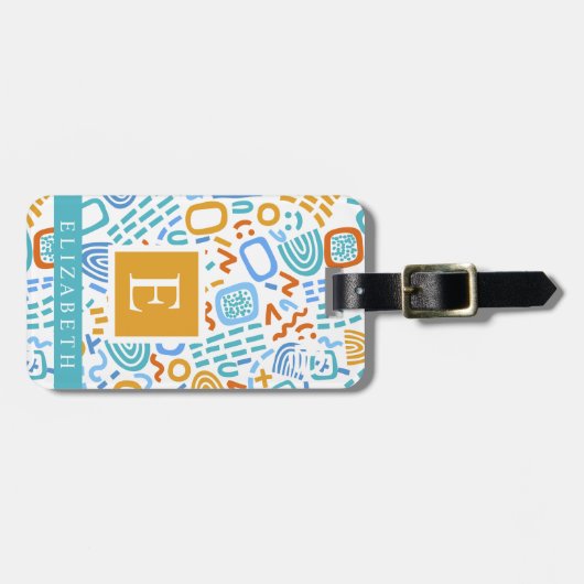 Abstraktes Muster in Weißblau-Gelb-Rot Gepäckanhänger (Vorderseite horizontal)