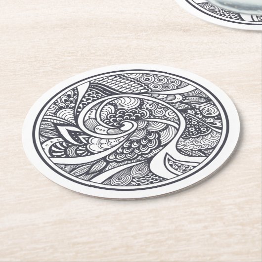 Abstraktes Muster in Zen-Gekritzel Art Runder Pappuntersetzer (Angewinkelt)