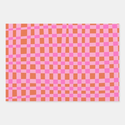 Abstraktes Muster karierter Formen in Rosa  Geschenkpapier Set (Vorderseite 3)