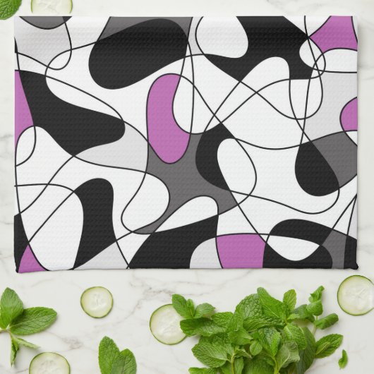 Abstraktes Muster - lila, grau, schwarz und weiß. Geschirrtuch (Gefaltet)