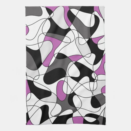 Abstraktes Muster - lila, grau, schwarz und weiß. Geschirrtuch (Vertikal)