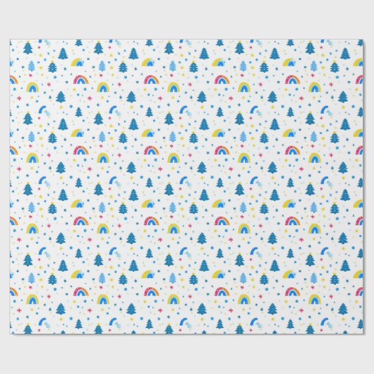 Abstraktes Muster mit Bäumen und Regenbogen Geschenkpapier (Flach)
