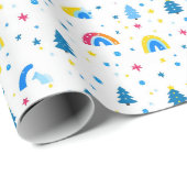 Abstraktes Muster mit Bäumen und Regenbogen Geschenkpapier (Rolleneckpunkt)