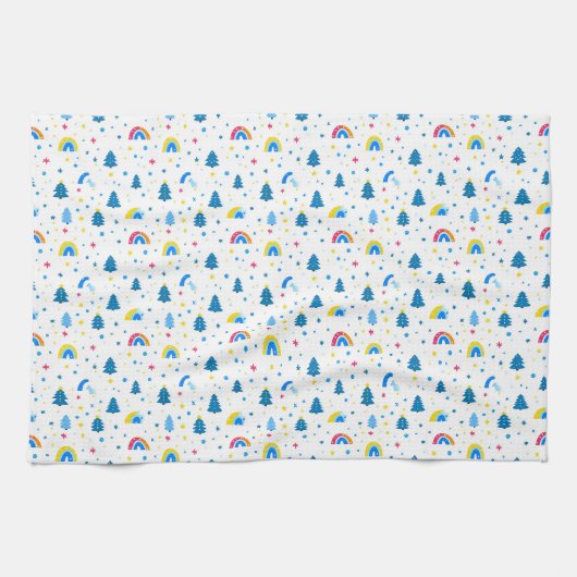 Abstraktes Muster mit Bäumen und Regenbogen Geschirrtuch (Horizontal)