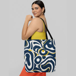 Abstraktes Muster mit Bio Formen in marineblau Tasche