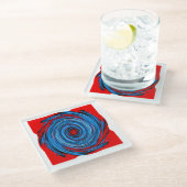 Abstraktes Muster mit blauem Swirl Glasuntersetzer (Schrägansicht)