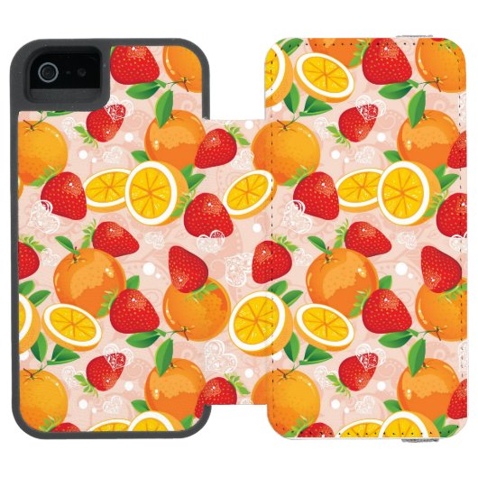 Abstraktes Muster mit Erdbeere Incipio iPhone Geldbeutel-Hülle (Folio Geöffnet)