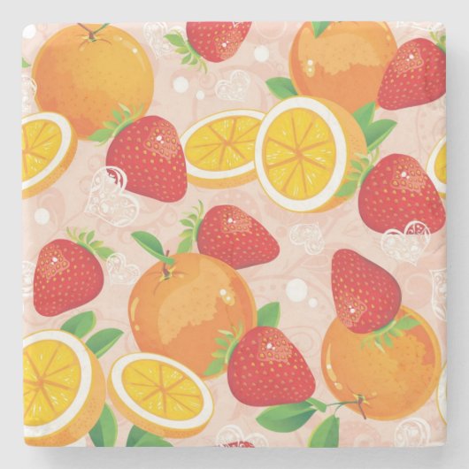 Abstraktes Muster mit Erdbeere Steinuntersetzer (Vorderseite)