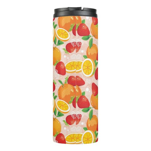 Abstraktes Muster mit Erdbeere Thermosbecher (Rückseite)