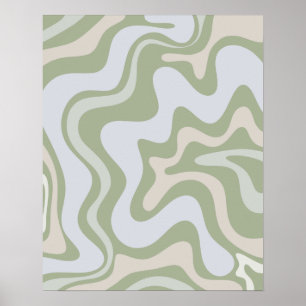 Abstraktes Muster mit flüssigem Swirl in Sage Gree Poster