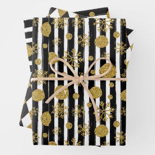 Abstraktes Muster mit Gold-Glitzer Geschenkpapier Set