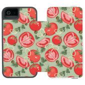 Abstraktes Muster mit Tomate Incipio iPhone Geldbeutel-Hülle (Folio Geöffnet)