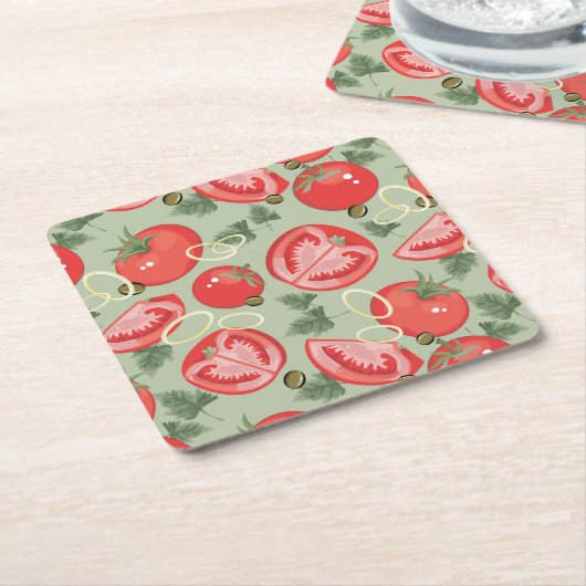 Abstraktes Muster mit Tomate Rechteckiger Pappuntersetzer (angewinkelt)
