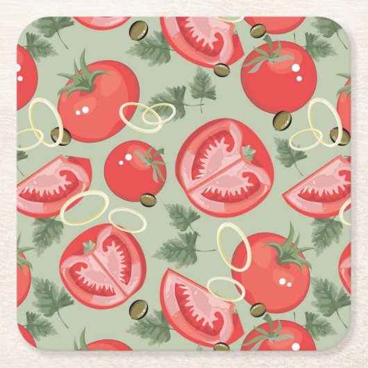 Abstraktes Muster mit Tomate Rechteckiger Pappuntersetzer (Vorderseite)