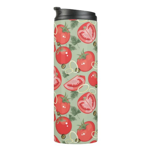 Abstraktes Muster mit Tomate Thermosbecher (Nach rechts gedreht)