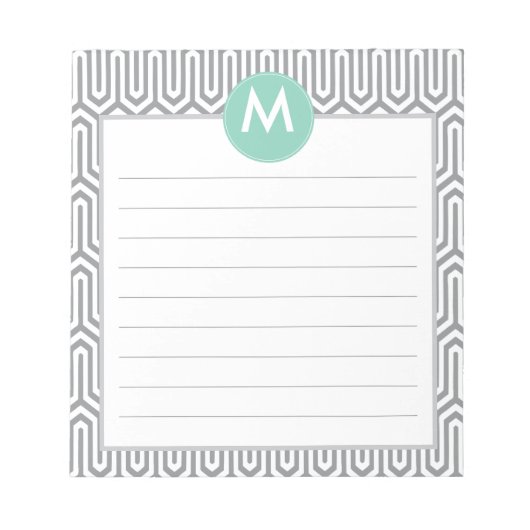Abstraktes Muster Monogramm Initial in Mint Gray Notizblock (Vorderseite)