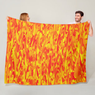 Abstraktes Muster Orange Rot Gelb Fleecedecke