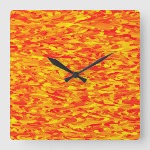 Abstraktes Muster Orange Rot Gelb Quadratische Wanduhr