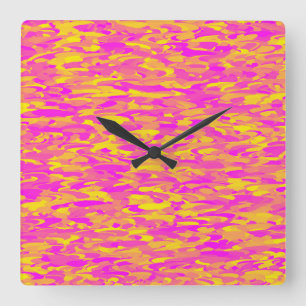 Abstraktes Muster Pink Gelb Orange Quadratische Wanduhr